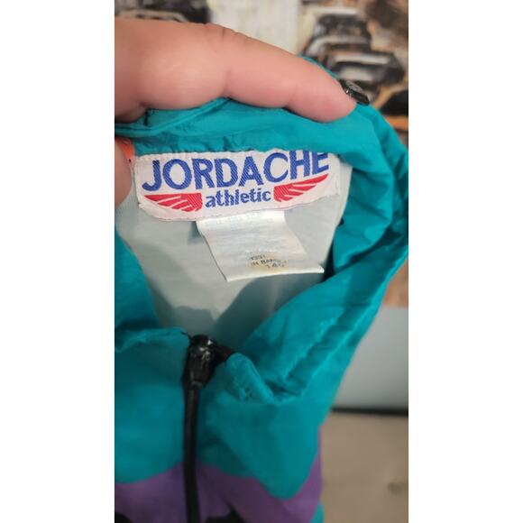 Vintage Jordache Kids Jacket 90s Teal Purple Windbreaker Convertible Vest Sz 10 - Picture 6 of 6